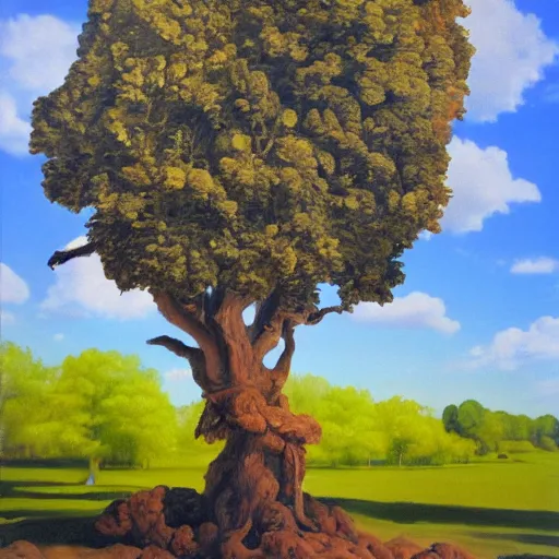 Prompt: [Jeff Koons] [oil painting] of a [tree] in the style of [rembrant], [sculpture] and [hyperrealism],