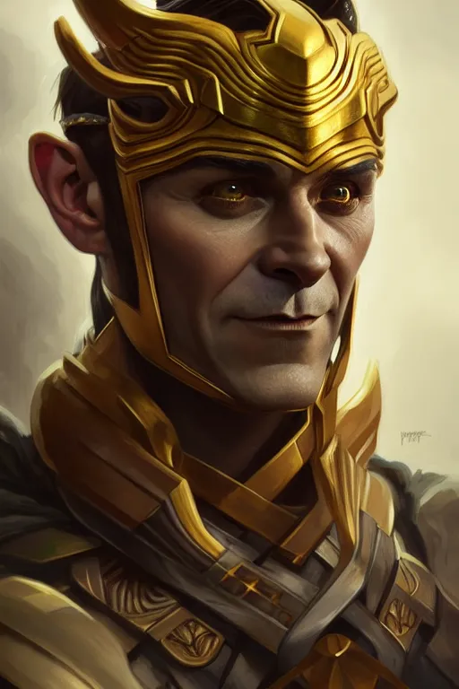 Image similar to symmetry!! portrait of loki in the style of god of war, machine parts embedded into face, intricate, elegant, highly detailed, digital painting, artstation, concept art, smooth, sharp focus, illustration, art by artgerm and greg rutkowski and alphonse mucha, 8 k