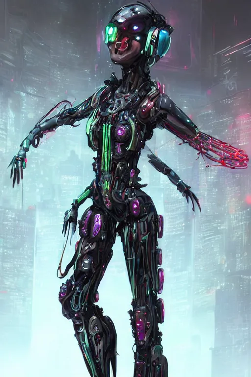 Prompt: a beautiful insufficently dressed metahuman biomechanical heavily cybered female shadowrunner fullbody portrait by wlop featuring ai artist machine.delusions in the style of shadowrun returns pc game. 8k 3d realistic render. Dark atmosphere volumetric lighting. Cyberpunk feel. Hypermaximalist ultradetailed cinematic charachter concept art. Uncut, unzoom, centered, slightly distant, but clearly visible, feminine pose. Digital illustration. View from below