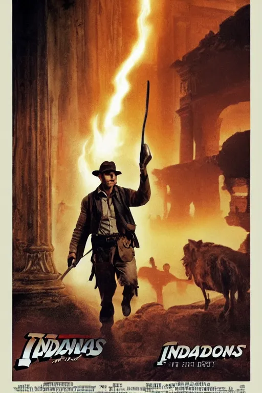 Image similar to new indiana jones film poster, set in rome, indiana jones and the power of the gods ( english text )