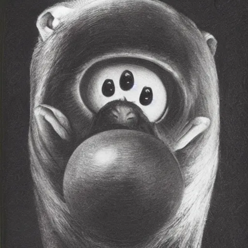 Prompt: super monkey ball, illustrated by Stephen Gammell