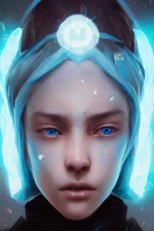 Image similar to a fancy close up portrait of a beautiful light mage in lightblue aura by Greg Rutkowski, Sung Choi, Mitchell Mohrhauser, Maciej Kuciara, Johnson Ting, Maxim Verehin, Peter Konig, final fantasy , mythical, 8k photorealistic, cinematic lighting, HD, high details, atmospheric,