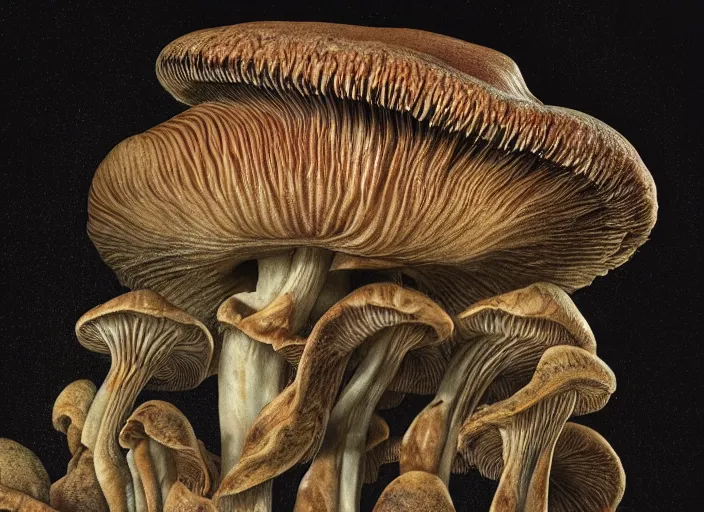 Prompt: close up shot of a mushroom with translucent skin, visible muscles and veins and arteries and bones and spines and nerves, beautiful detailed intricate insanely detailed octane render, 8k artistic photography, photorealistic, chiaroscuro, by David Cronenberg, Raphael, Caravaggio