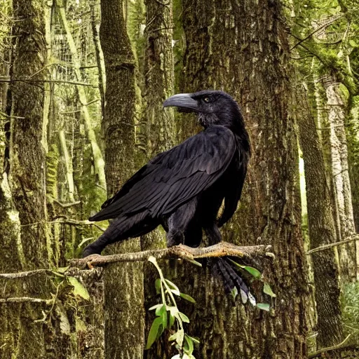 Prompt: humanoid crow, werecreature, photograph captured in a forest