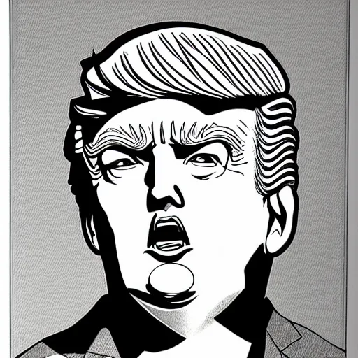 Prompt: Donald Trump by Kentaro Miura, highly detailed, black and white