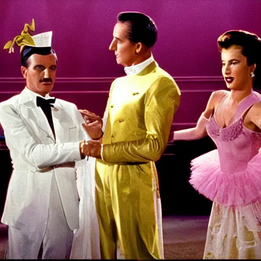 Prompt: A remake of Last Year on Marienbad as a musical comedy in technicolor with Gene Kelly and Cyd Charisse