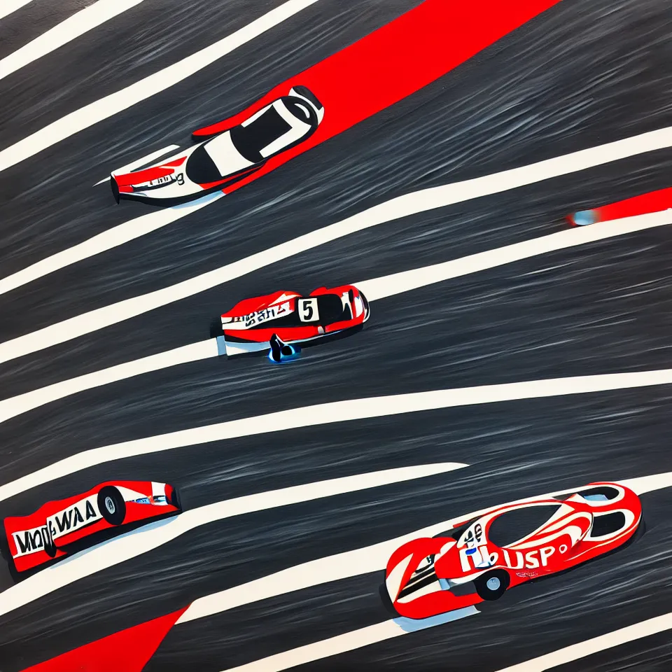 Image similar to top view of a oil painting car racing poster