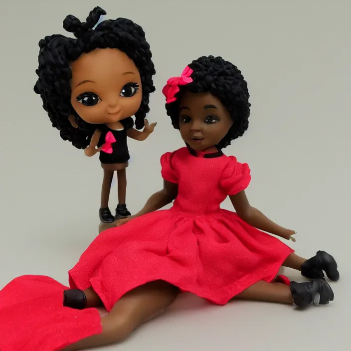 Prompt: black little miss girl, figurine, detailed product photo