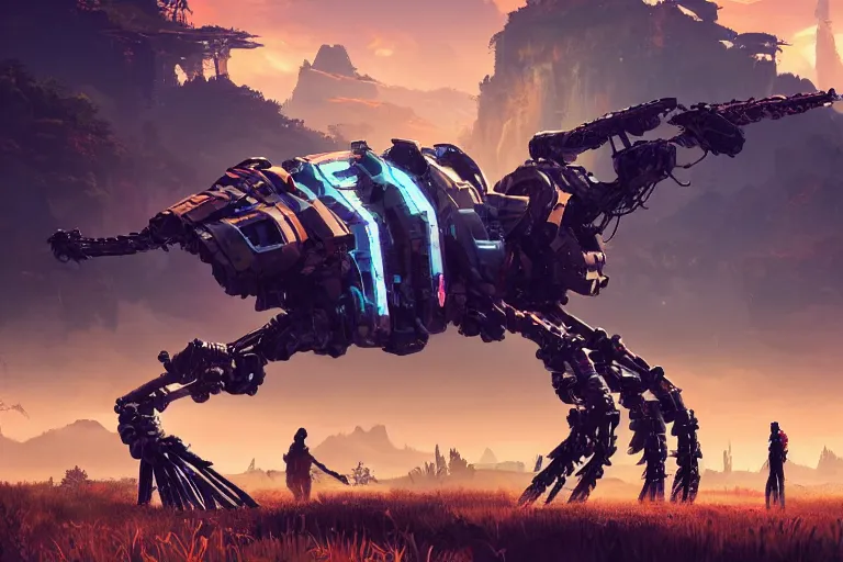 Image similar to longleg machine mecanical creature robot of horizon forbidden west horizon zero dawn bioluminiscence global illumination ray tracing hdr fanart arstation by ian pesty and alena aenami artworks in 4 k