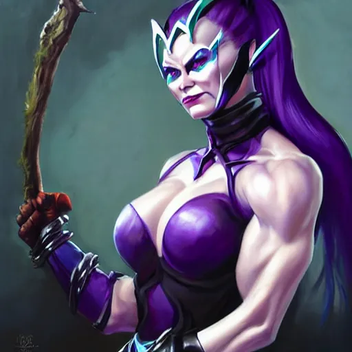 Image similar to greg manchess portrait painting of sindel from mortal kombat as overwatch character, medium shot, asymmetrical, profile picture, organic painting, sunny day, matte painting, bold shapes, hard edges, street art, trending on artstation, by huang guangjian and gil elvgren and frank frazetta