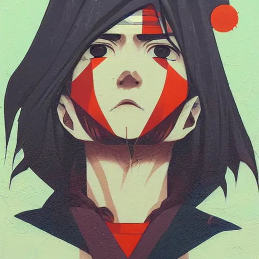 Prompt: Itachi profile picture by Sachin Teng, asymmetrical, Organic Painting , Matte Painting, meaningful, Powerful, geometric shapes, hard edges, graffiti, street art:2 by Sachin Teng:4