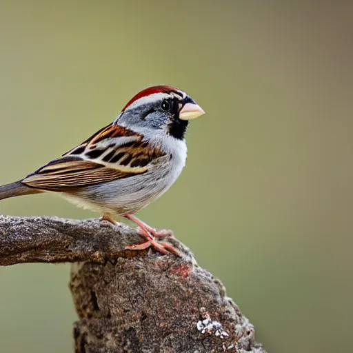 Image similar to a sparrow standing on a log, photograph, depth of field, sharp, detailed