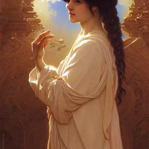 Image similar to portrait of the heavenly gates, intricate, elegant, highly detailed, digital painting, artstation, concept art, smooth, sharp focus, illustration, art by artgerm and greg rutkowski and alphonse mucha and william - adolphe bouguereau