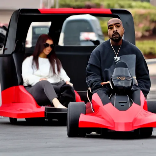 Prompt: Kanye West driving in a go-kart in a mcdonalds drive thru, 8k