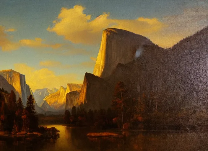 Prompt: yosemite national park in the style of hudson river school of art, oil on canvas