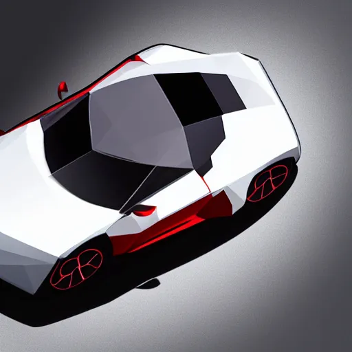 Image similar to a low poly object of a single sport car positioned in the center of the image on the white background