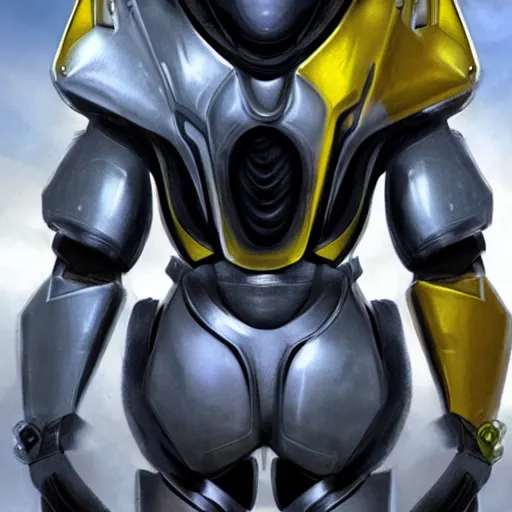 Image similar to humanoid with cat-like features in futuristic space armor with force fields, yellow eyes, teeth that protrude past the lower lip and fine grayish fur on their faces and backs of their hands and carrying weapons, octane,