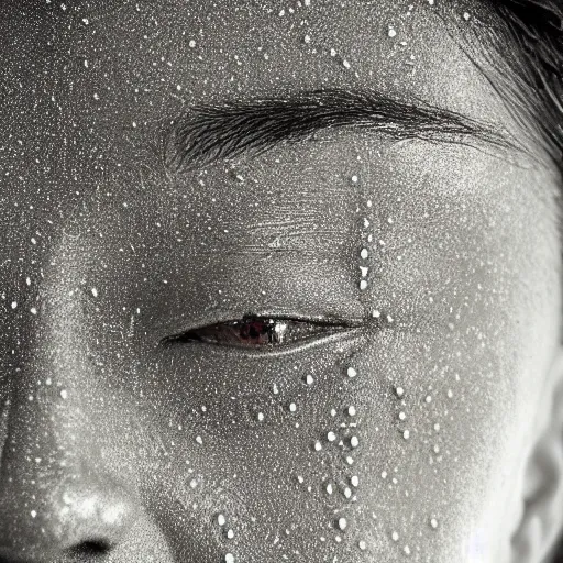 Image similar to closeup of sweating forehead with sweat on it, big drops of sweat, big beads of sweat, sweat drops, airbrush painting, forehead only, by Hajime Sorayama, trending on artstation, beautiful lighting, sharp, details, hyper-detailed, HD, HDR, 4K, 8K