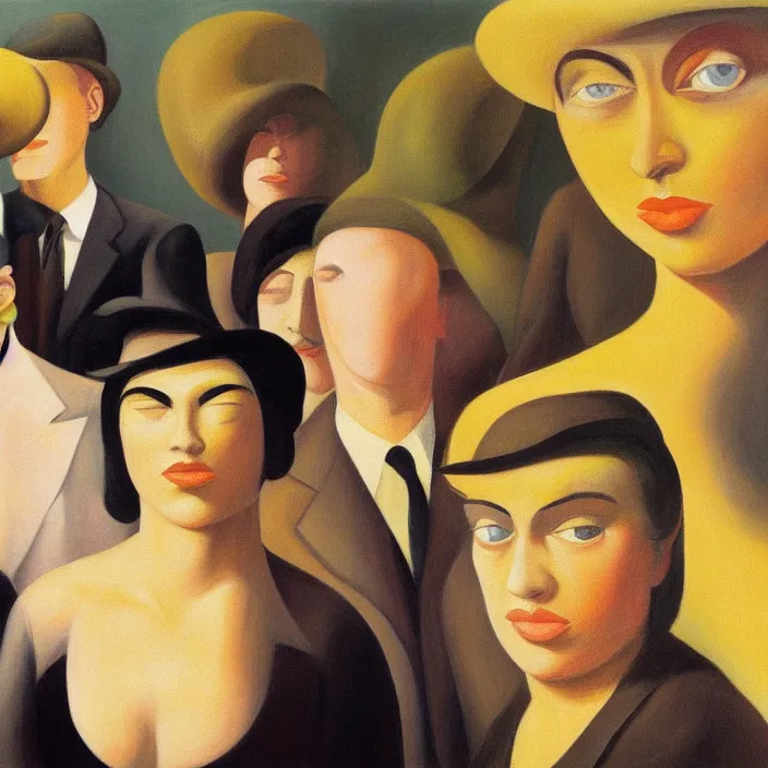 Image similar to group of people pictured in afternoon light, close - up of the faces, surrealist oil painting by edward hopper, dora maar and rene magritte