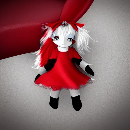 Prompt: cute fumo plush of a girl who slipped through the cracks of reality and noclipped out of bounds, vray, black and white and red