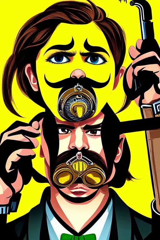 Prompt: gang saints wear yellow bandanas, and some of them have thick mustaches, their eyes are sharp, pop art style, dynamic comparison, proportional, professional art, bioshock style, gta chinatowon style, hyper realistic, face and body clarity, complicated, art by argerm dan richard hamilton