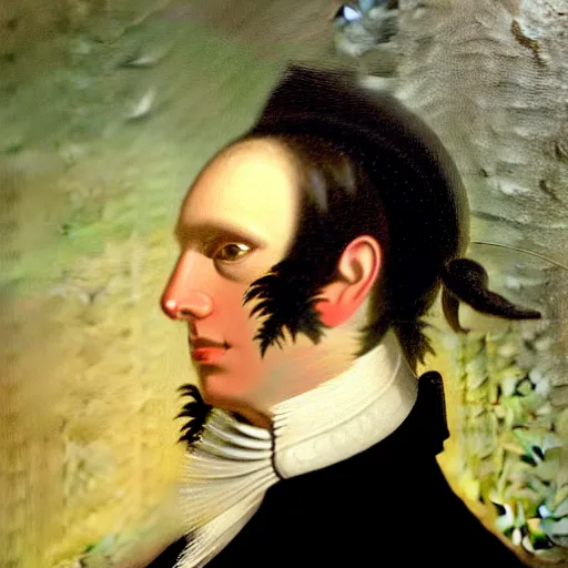 Image similar to head and shoulders portrait painting of a white crocodile wearing a colonial outfit looking off camera, a character portrait, american romanticism, oil on canvas, diffused lighting