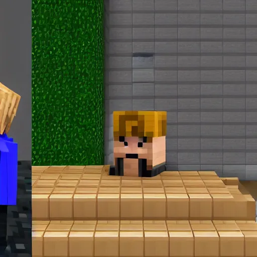 Image similar to donald trump bust artwork made from minecraft blocks, in game screenshot
