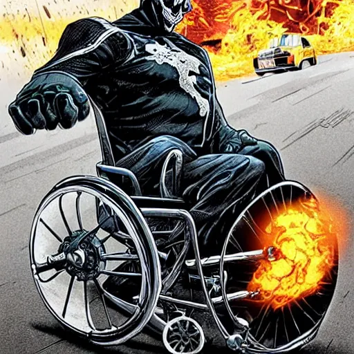 Image similar to ghost rider on the wheelchair,