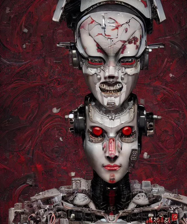 Image similar to an epic fantastic realism comic book style portrait painting of a japanese robotic : akira, nanotech demonic monster horror, geisha with chinese pattern tattoos and, inspired by the lord of ghost in the shell, octane render, intricate detail, 8 k hd, unreal engine 5, ex machina, irobot