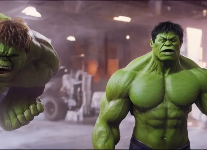 Image similar to film still of hulk bedazzling a shirt in the new avengers movie, 4 k