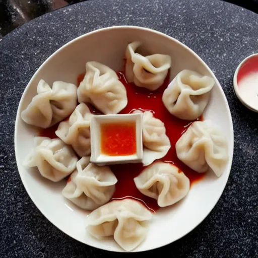 Image similar to delicious dumplings with chilli sauce made by hayao miyazaki, ghibli art style