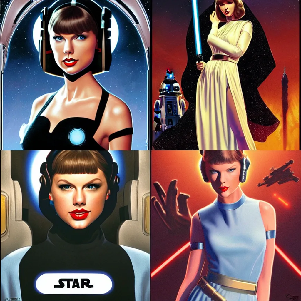 Prompt: Taylor Swift as Princess Leia in Star Wars by Greg Hildebrandt