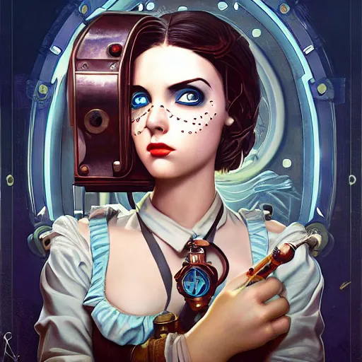 Image similar to lofi underwater bioshock steampunk portrait, Pixar style, by Tristan Eaton Stanley Artgerm and Tom Bagshaw.