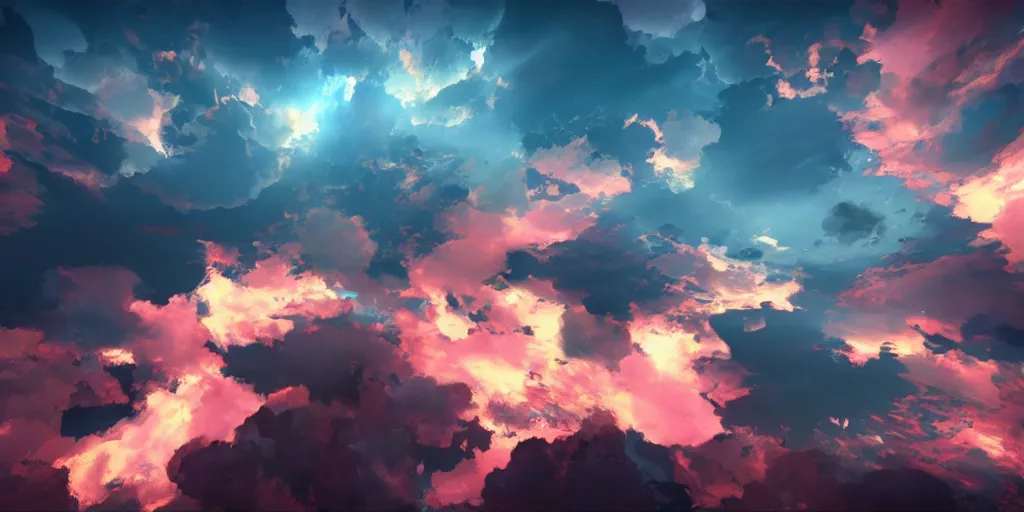 Prompt: vibrant clouds with crystal shards inside, 4K, unreal engine, art station, deviant art, hi res, 8k, high quality