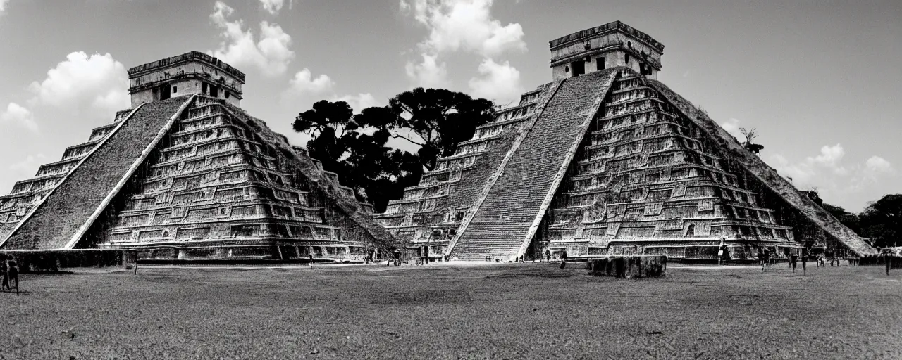 Prompt: spaghetti growing on top of chichen itza, fine detail, sigma 2 0 mm, in the style of michael kenna, kodachrome