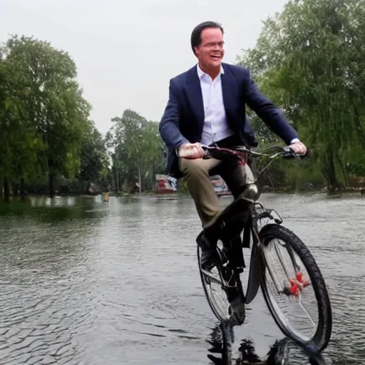 Image similar to mark rutte riding bicycle on water