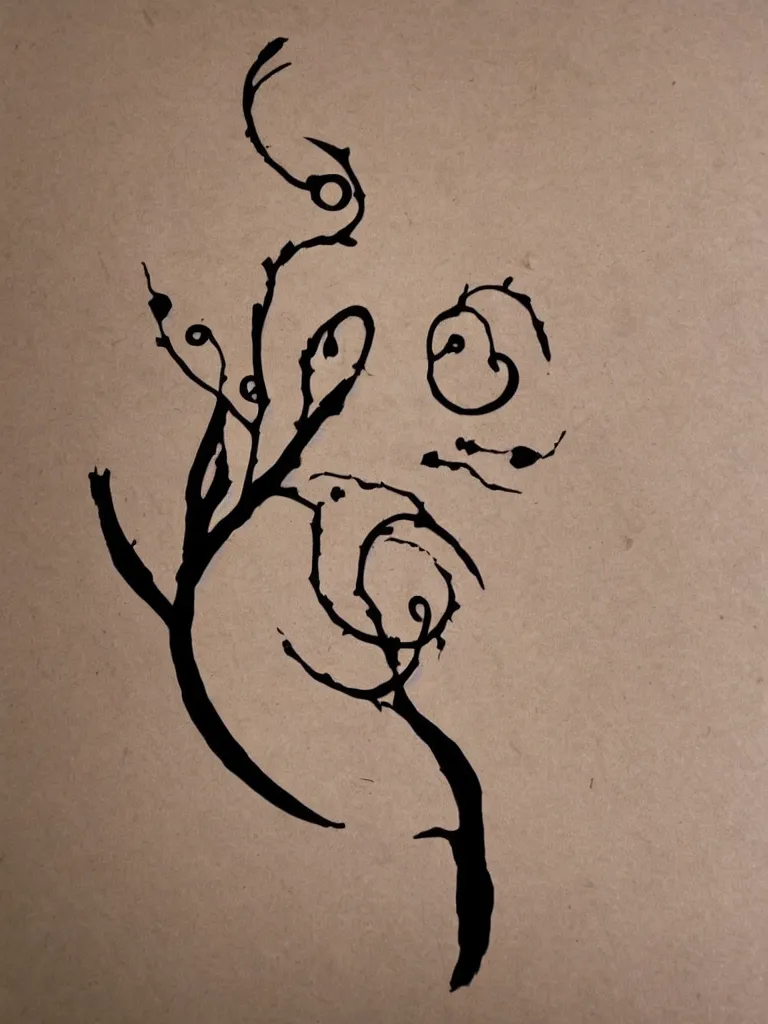 Prompt: minimal silhouette art of acorn that turns into a tree in the shape of a treble clef, with a few scars on the tree, bursts of color, inspire and overcome, playful