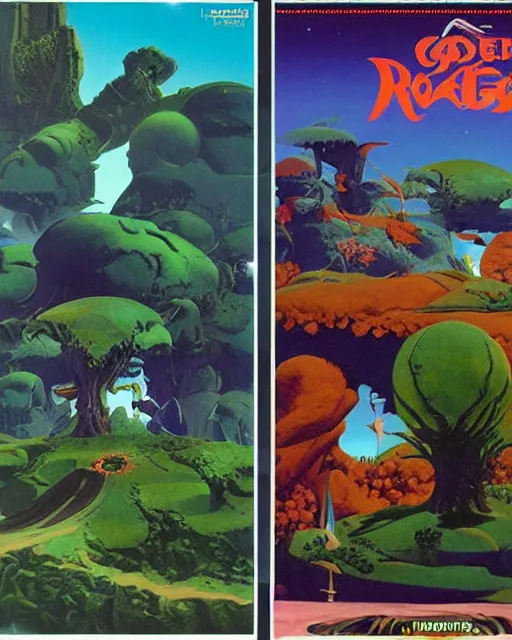 Image similar to videogame cover art by roger dean