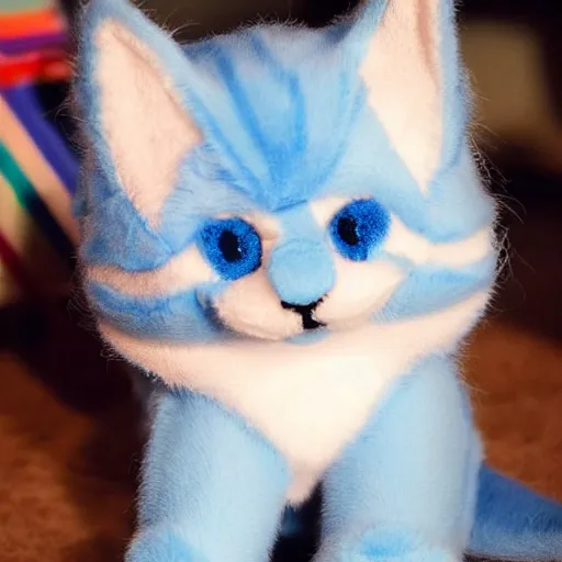 Prompt: a babies's blue kitten made of plush perfect
