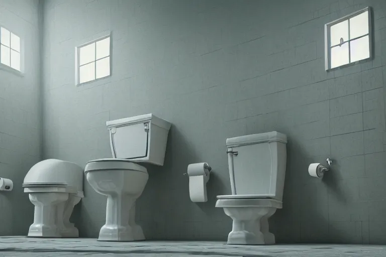 Prompt: hyperrealism aesthetic photography of detailed gigantic toilet in surreal scene from detailed art house movie in style of denis villeneuve and wes anderson