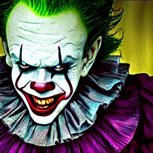 Image similar to Pennywise as The joker 4K quality super realistic