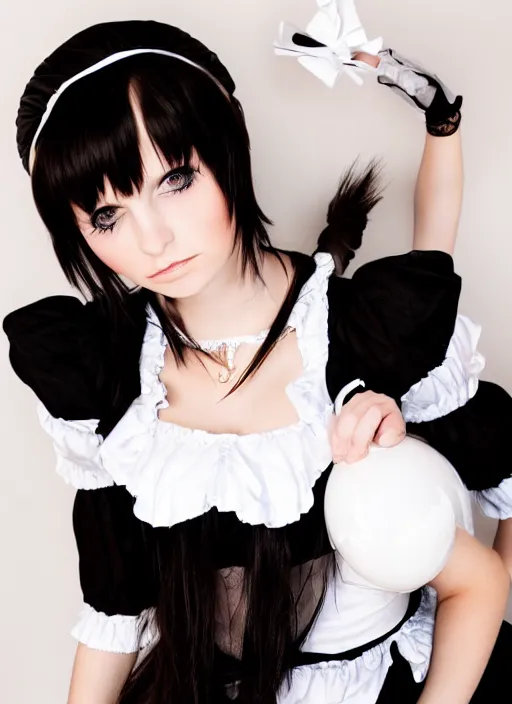 Image similar to emo goth girl in a maid outfit