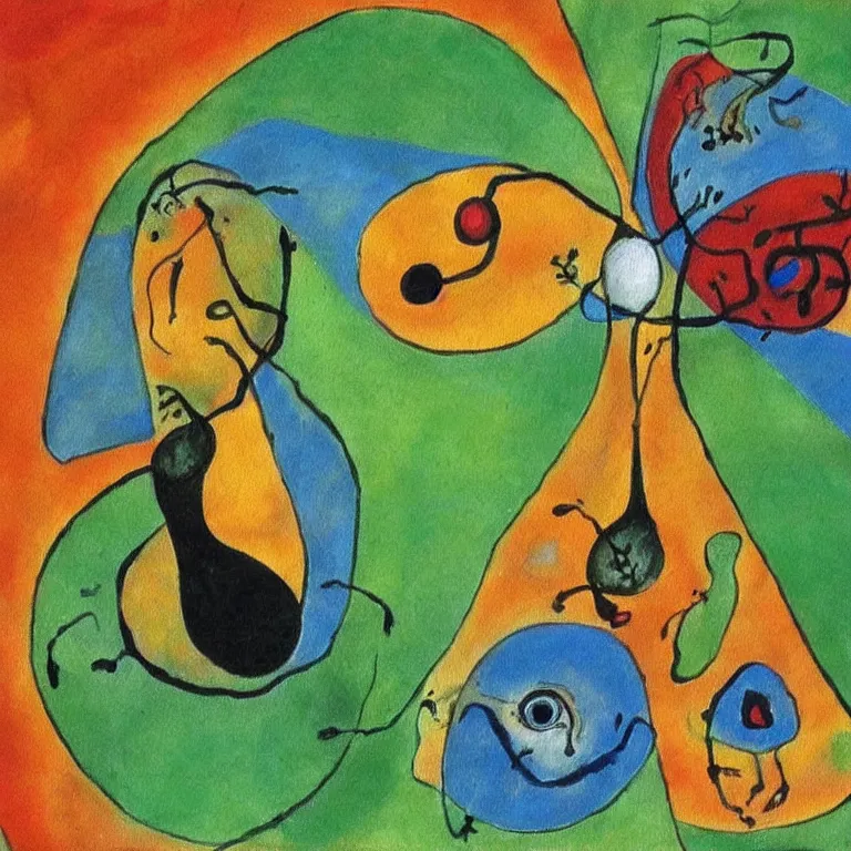 Prompt: The Eden of eye parasites. Painting by Juan Miro