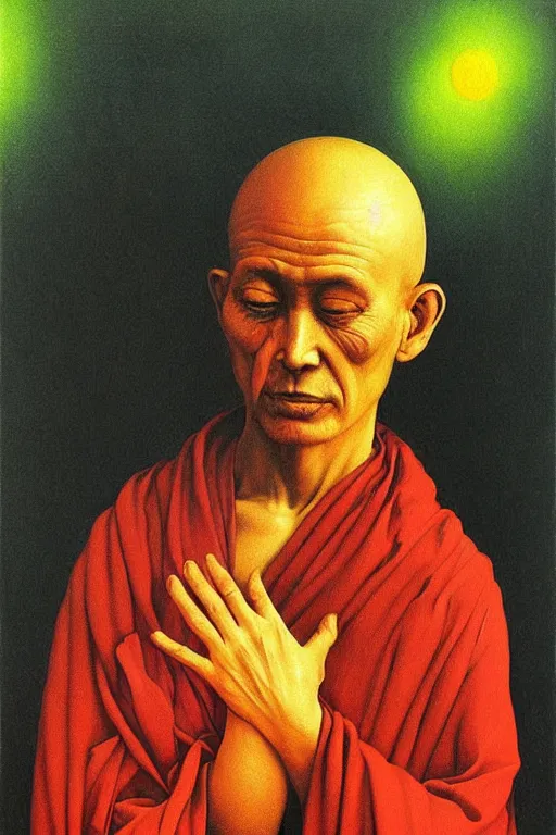 Image similar to portrait of a monk colourful shiny beautiful harmony painting by zdzisław beksinski