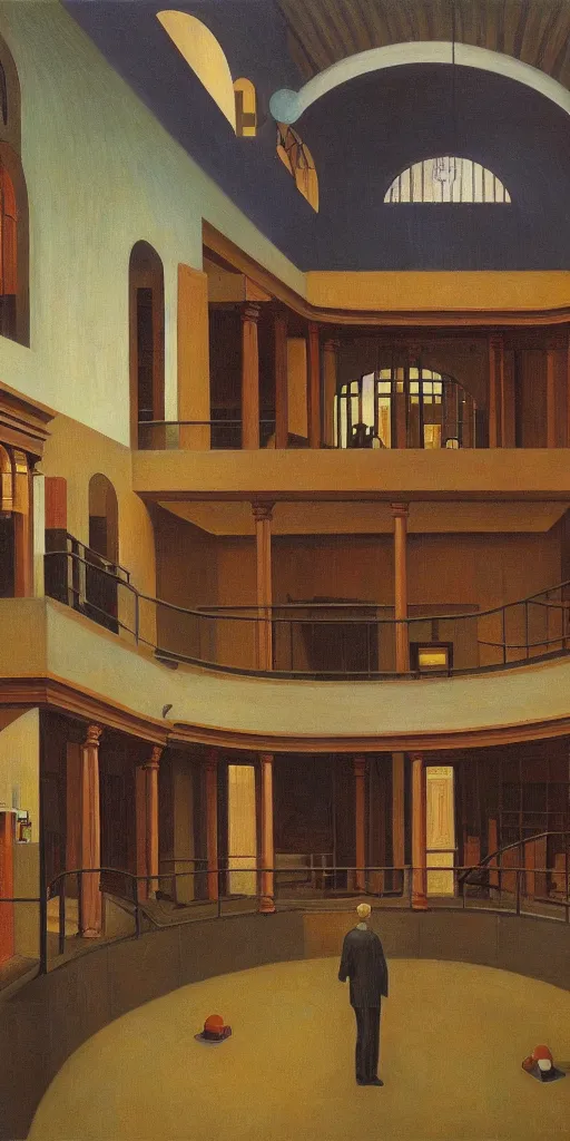 Image similar to grandiose atrium, grant wood, pj crook, edward hopper, oil on canvas