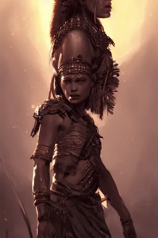 Image similar to portrait, tribal warrior queen, dramatic lighting, cinematic, establishing shot, extremly high detail, photo realistic, cinematic lighting, post processed, concept art, artstation, matte painting, style by eddie mendoza, raphael lacoste, alex ross