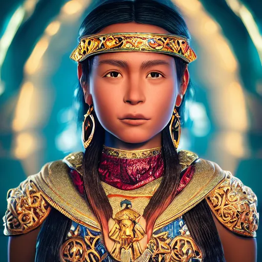 Image similar to portrait of wonderful incan princess zia with tanned skin, ornate 8 k gorgeous intricate detailed, accent lighting, dramatic light, octane render