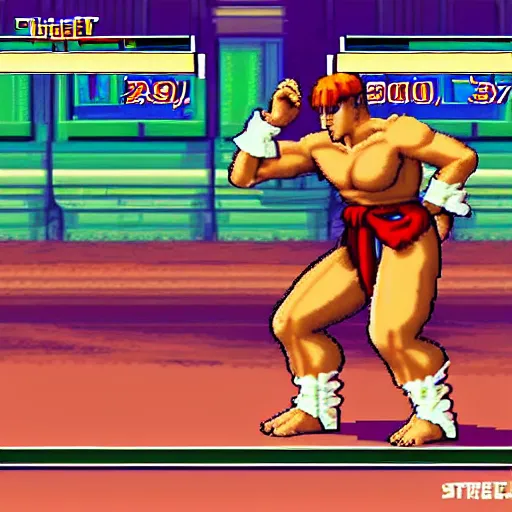 Prompt: MidJourney as a character in Street Fighter 2 Alpha