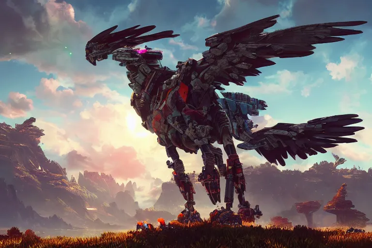 Image similar to stormbird machine mecanical creature robot of horizon forbidden west horizon zero dawn bioluminiscence global illumination ray tracing hdr fanart arstation by ian pesty and alena aenami artworks in 4 k