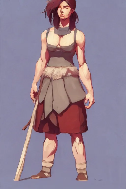 Prompt: rpg character art of a muscular man in a skirt, highly detailed, half - body composition, by jeremy lipking, by studio ghibli, by disney, video game fanart, gorgeous face